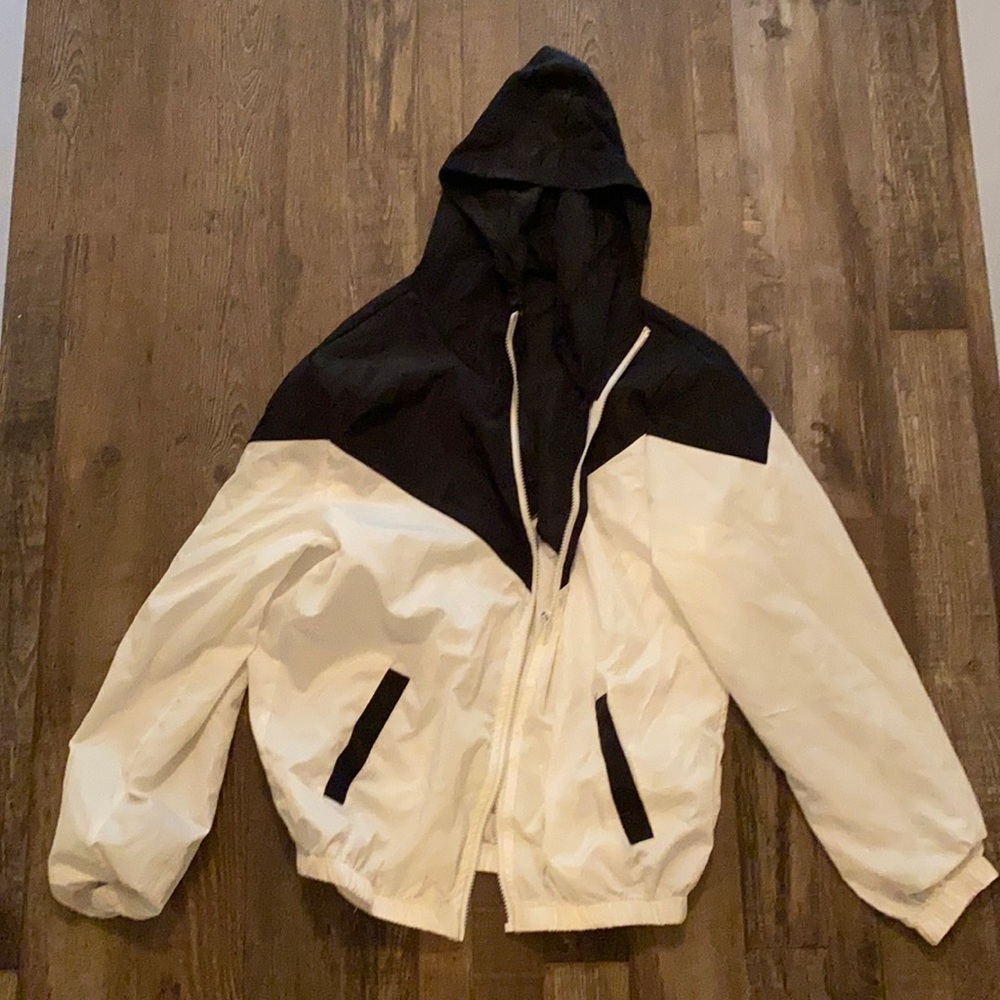 black and white windbreaker